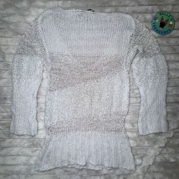 BKE Boutique Women's Large Gray Mohair Metallic Shimmer Open Knit Sweater - Picture 6 of 6